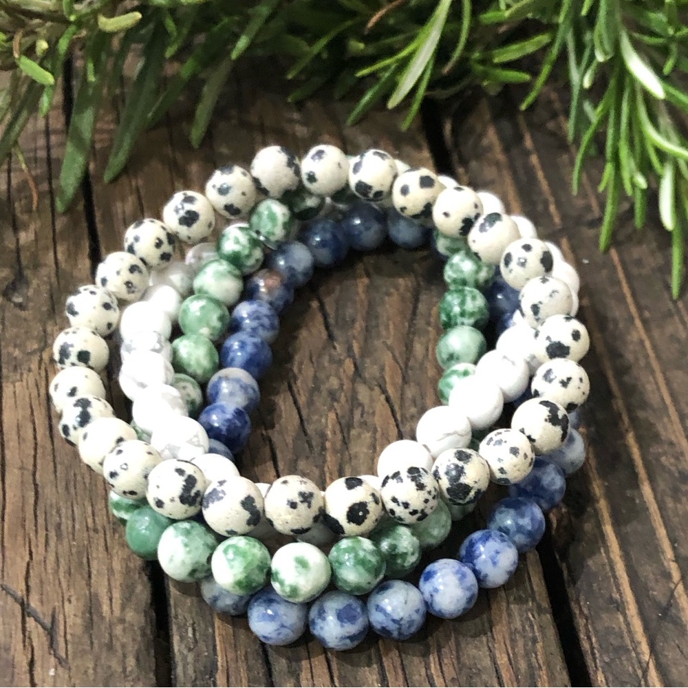 Natural Stone Beaded Bracelet Set, 4 Pieces
